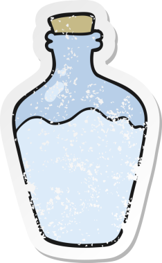 Bir insan tarafından çizilmiş karikatür su şişesinin gerilimli yapıştırması.