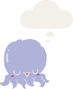 Düşünce baloncuğu olan denizanası çizgi filmi bir insan tarafından çizilmiş.