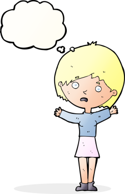 Bir insan tarafından çizilmiş düşünce balonu olan endişeli bir karikatür.