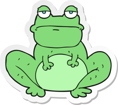 Bir insan tarafından çizilmiş karikatür kurbağasının çıkartması.