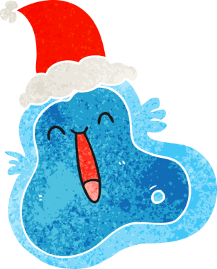 Bir insan tarafından çizilmiş Noel Baba şapkası takan bir mikrop çizgi filmi.