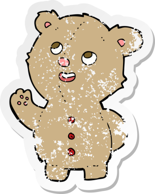 Bir insan tarafından çizilmiş şirin bir oyuncak ayının gerilmiş çıkartması.