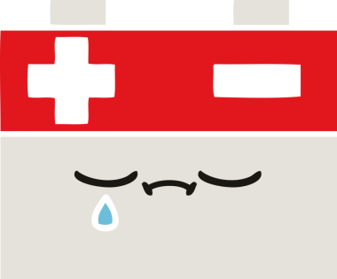 Bir insan tarafından çizilen araba aküsünün düz renkli retro karikatürü