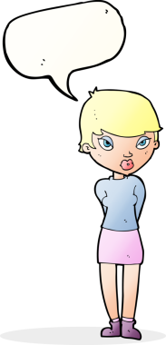 bir insan tarafından çizilmiş konuşma balonu olan utangaç bir kadın.