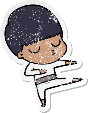 Bir insan tarafından çizilmiş, sıkıntılı bir çizgi film çıkartması.