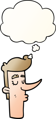 Düşünce baloncuğu olan kibirli bir çizgi film karakteri bir insan tarafından çizilmiş.