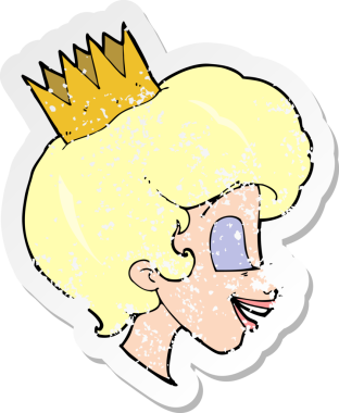 Bir insan tarafından çizilmiş karikatür prensesinin kederli retro yapıştırması.