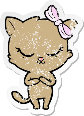 Bir insan tarafından çizilmiş şirin bir çizgi film kedisinin sıkıntılı çıkartması.