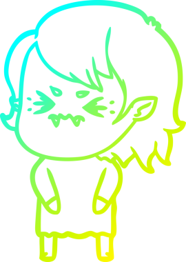 Bir insan tarafından çizilmiş, soğuk gradyan çizgi film karakteri bir vampir kız.