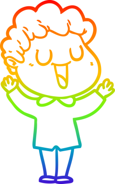 Gökkuşağı gradyan çizgisi bir insan tarafından çizilmiş gülen bir karikatür adamın çizimi