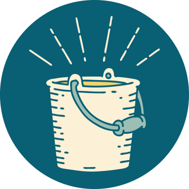 Bir insan tarafından çizilmiş dövme tarzı bir kova suyun simgesi.