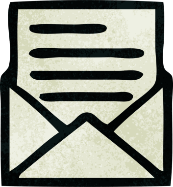 Bir insanın çizdiği mektup ve zarfın retro grunge desen karikatürü.