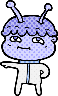 Bir insan tarafından çizilmiş dost canlısı çizgi film uzay adamı.