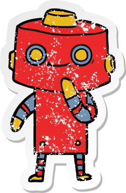 Bir insan tarafından çizilmiş karikatür robotunun sıkıntılı çıkartması.