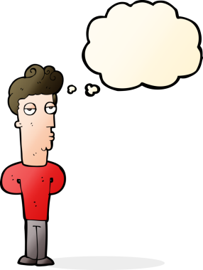 Bir insan tarafından çizilen düşünce baloncuğu ile sıkılmış adam çizgi filmi