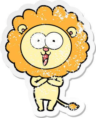 Bir insan tarafından çizilmiş mutlu çizgi film aslanının sıkıntılı çıkartması.