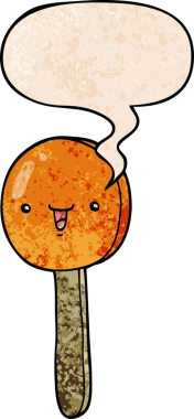 bir insan tarafından çizilmiş retro desenli konuşma baloncuklu çizgi film lolipopu.