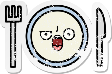 Bir insan tarafından çizilmiş tatlı bir yemek tabağının sıkıntılı çıkartması.