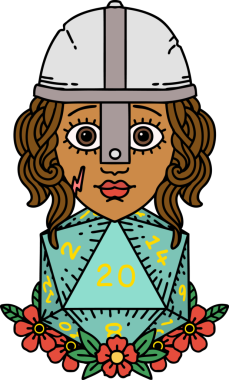 Retro Dövme Tarzı İnsan Dövüşçüsü Doğal 20 D20 zar atışıyla Bir insan tarafından çizilmiş