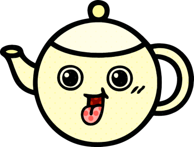 Bir insan tarafından çizilmiş çay demliğinin çizgi romanı.