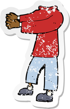 Bir insan tarafından çizilmiş başsız bir karikatürün gerilimli çıkartması.