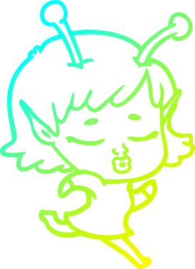 Bir insan tarafından çizilmiş bir uzaylı kız çizgi filmi.