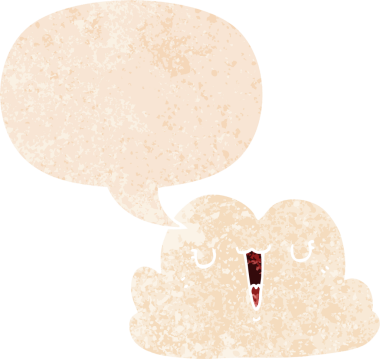 Bir insan tarafından çizilmiş grunge sıkıntılı retro biçiminde konuşma baloncuğu ile sevimli çizgi film bulutu