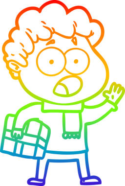 Gökkuşağı gradyan çizgi çizimi Bir insan tarafından çizilmiş şaşırarak nefes nefese bir çizgi film adamı