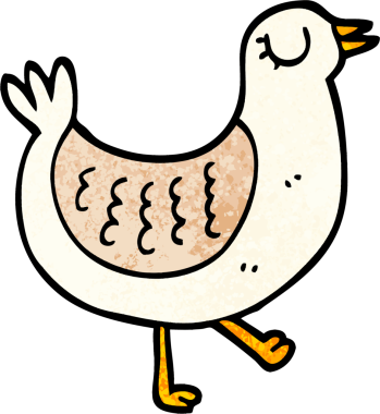 Bir insan tarafından çizilmiş grunge desenli karikatür kuşu.