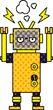 Bir insan tarafından çizilmiş arızalı bir robotun çizgi roman tarzı