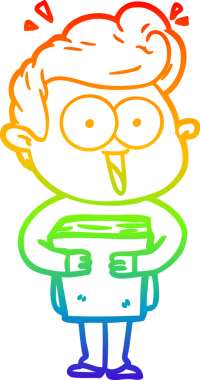 Gökkuşağı gradyan çizgisi bir insan tarafından çizilmiş kitabı olan bir karikatür adamın çizimi