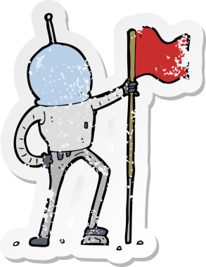 İnsan tarafından çizilmiş bir astronot çizgi filminin gerilimli çıkartması.