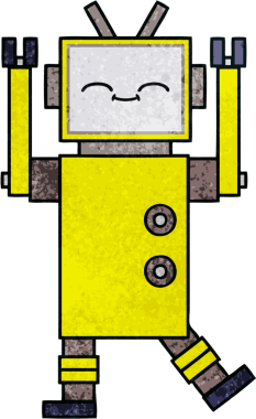 Bir insan tarafından çizilmiş bir robotun retro grunge dokusu