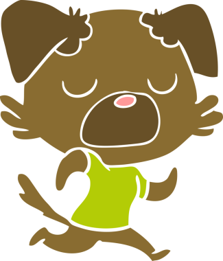 Bir insan tarafından çizilmiş düz renkli çizgi film köpeği.