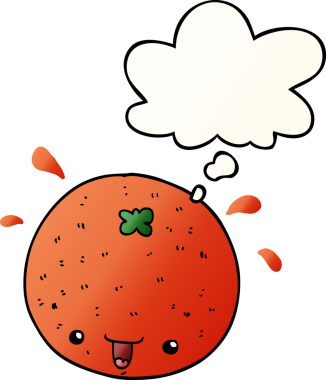 Düşünce baloncuğu olan turuncu çizgi film bir insan tarafından çizilmiş.