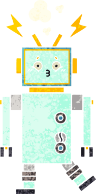 Bir insan tarafından çizilmiş bir robotun retro çizim tarzı karikatürü