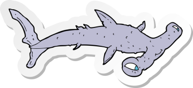 Bir insan tarafından çizilmiş karikatür çekiç başlı köpekbalığı etiketi.