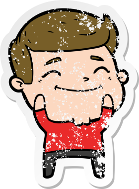 Bir insan tarafından çizilmiş mutlu bir çizgi film karakterinin sıkıntılı çıkartması.