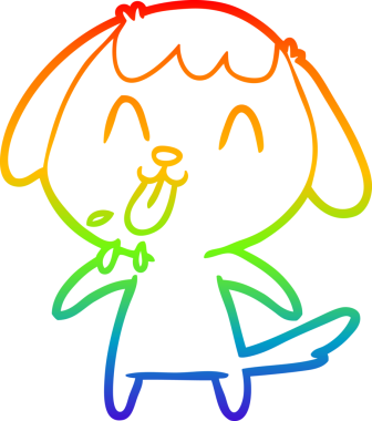 Gökkuşağı gradyan çizimi. Bir insan tarafından çizilmiş şirin bir köpek çizimi.