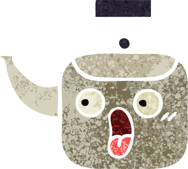 Bir insan tarafından çizilmiş bir çaydanlığın retro çizim tarzı karikatürü