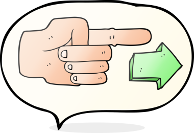 Bir insan tarafından çizilmiş okla el işaretli serbest konuşma balonu karikatürü