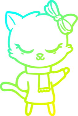 Bir insan tarafından çizilmiş bir çizgi film kedisinin soğuk gradyan çizimi