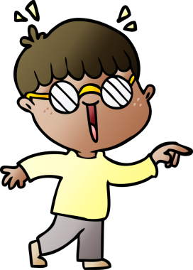 Bir insan tarafından çizilmiş gözlük takan çizgi film çocuğu.