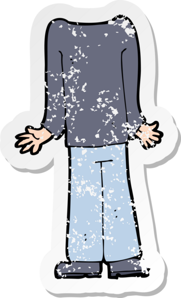 Bir insan tarafından çizilmiş karikatür erkek vücudunun gerilimli retro yapıştırması.