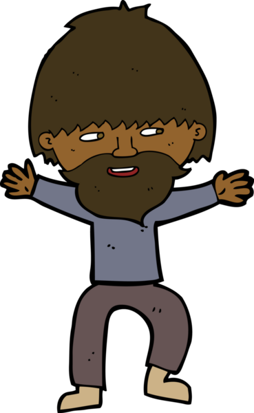 Bir insan tarafından çizilmiş sakallı mutlu adam çizgi filmi.