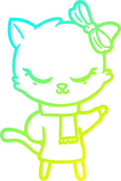 Bir insan tarafından çizilmiş bir çizgi film kedisinin soğuk gradyan çizimi