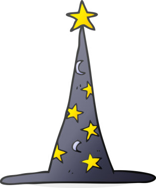 Bir insan tarafından çizilmiş serbest çizim karikatür sihirbaz şapkası