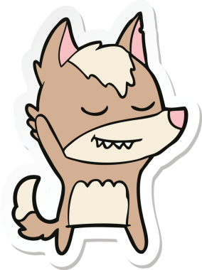 Bir insan tarafından çizilmiş dost canlısı bir kurt çizgi filminin çıkartması.