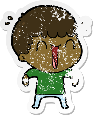 Bir insan tarafından çizilmiş gülen bir karikatürcünün sıkıntılı çıkartması.