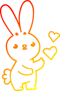 Sevgi dolu kalpleri bir insan tarafından çizilmiş sevimli bir tavşanın sıcak çizgi çizimi
